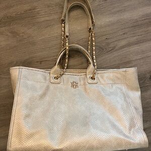 Tory Burch Metallic Cream Chain-Handle Tote Bag